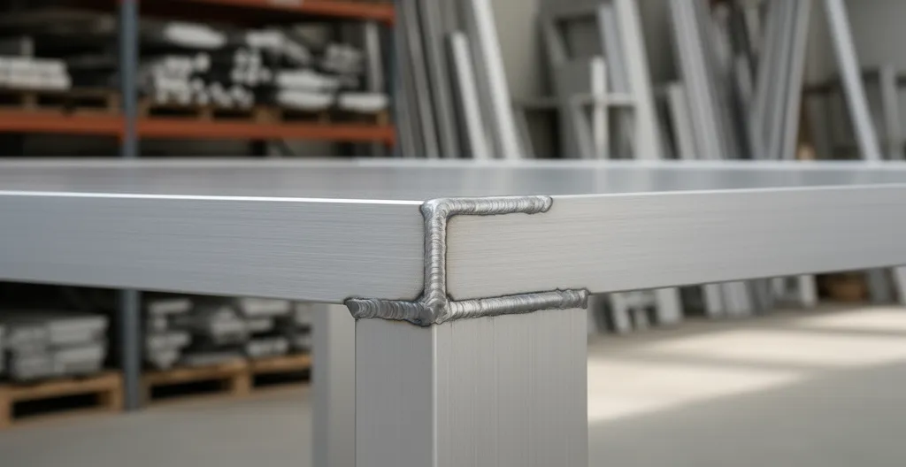 Détail soudure et finition sur structure aluminium mobilier jardin haut de gamme